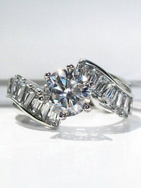 STAINLESS STEEL Round Cut & Baguette Cubic Zirconia Ring